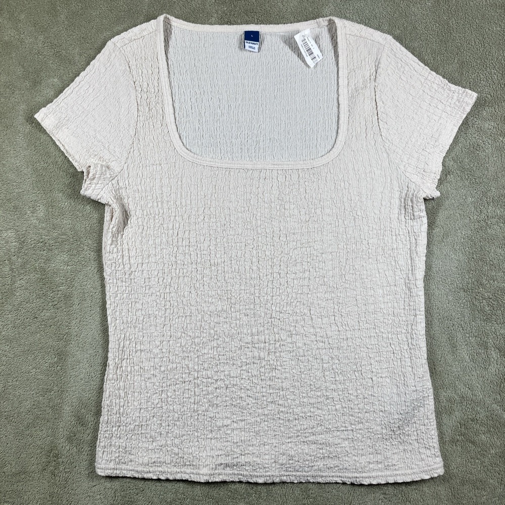 NWT Old Navy Crinkle T-Shirt White Large Y2K Square Neck Stretch